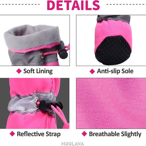HOOLAVA Dog Shoes, Winter Boots Paw Protector with Reflective Straps, Pink NWOT - Picture 2 of 9